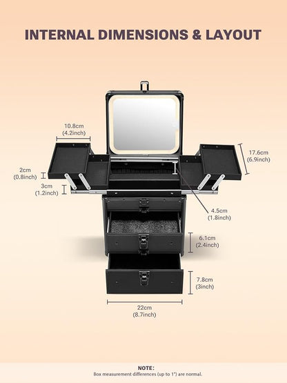 Qislee Makeup Box with Double Drawers and Four Trays, A Detachable Lighted - Image 5