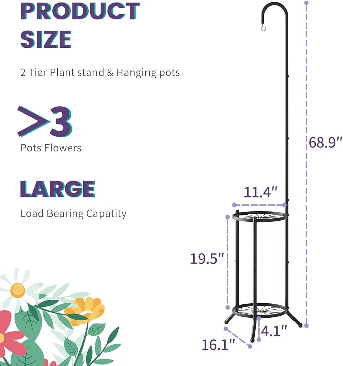 2 Tier Hanging Plant Stand, Indoor Outdoor Corner Plant Shelf, Space-Saving - Image 6