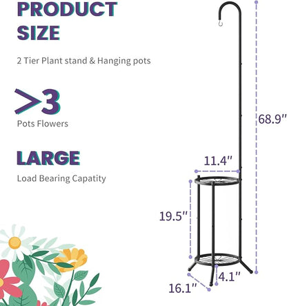 2 Tier Hanging Plant Stand, Indoor Outdoor Corner Plant Shelf, Space-Saving - Image 6