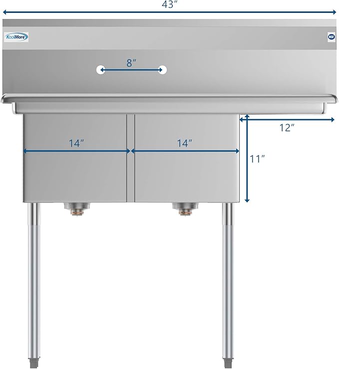 KoolMore 2 Compartment Stainless Steel NSF Commercial Kitchen Prep & Utility - Image 4