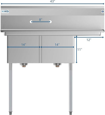 KoolMore 2 Compartment Stainless Steel NSF Commercial Kitchen Prep & Utility - Image 4