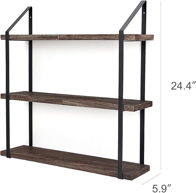 Mkono 3 Tier Floating Wall Shelf Wood Hanging Shelf - Image 3