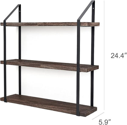 Mkono 3 Tier Floating Wall Shelf Wood Hanging Shelf - Image 3