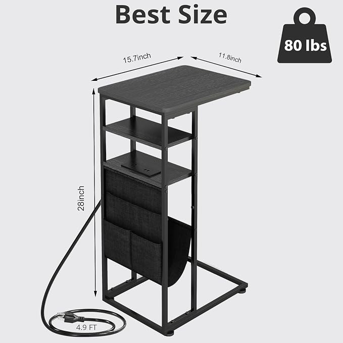 C Shaped End Table with Charging Station, Under Couch Table C-Shaped End Table - Image 3