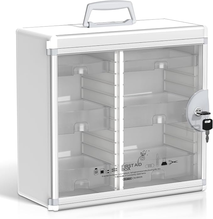 Lockable Medicine Cabinet with 6 Removable Trays, Wall Mounted & Portable by Glosen