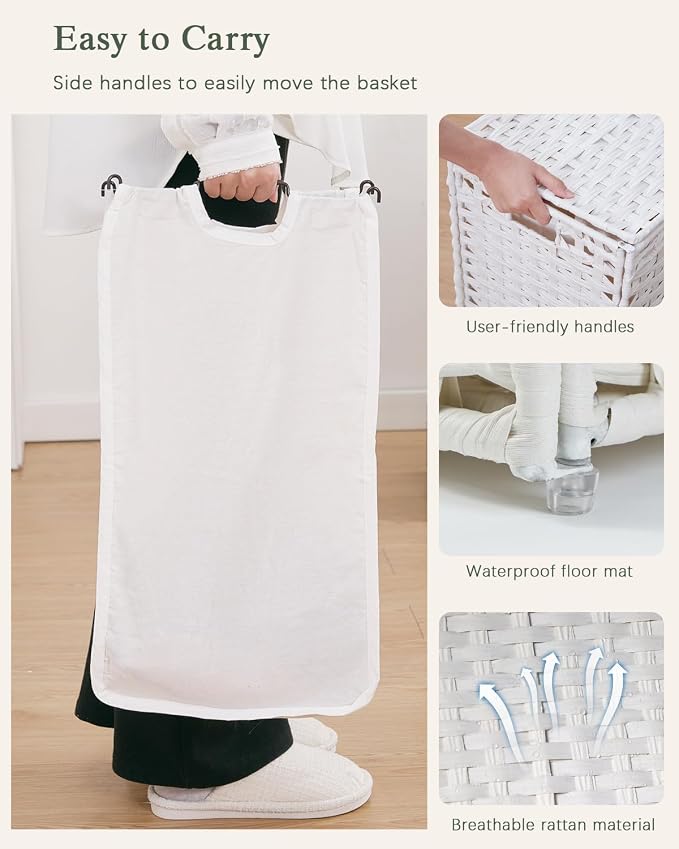 Laundry Hamper with Lid Laundry Basket 132 L Wicker Clothes Hamper, Handwoven - Image 6