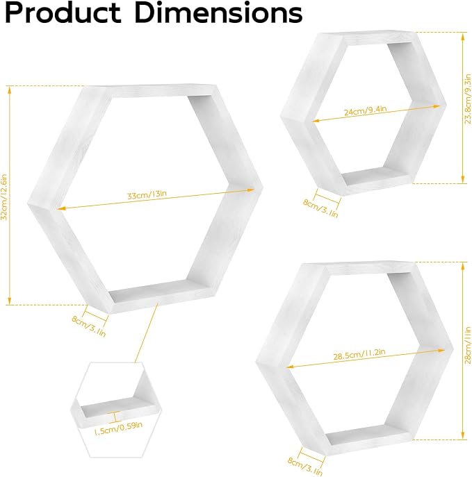 CADUKE Hexagon Floating Shelves Set of 3, Modern Honeycomb Floating Hanging - Image 3