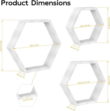 CADUKE Hexagon Floating Shelves Set of 3, Modern Honeycomb Floating Hanging - Image 3