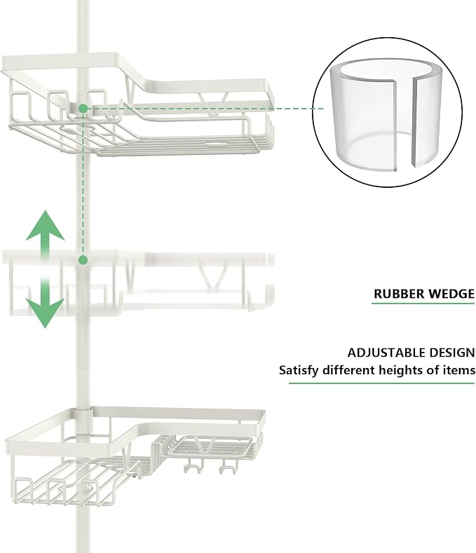 DAOYA Corner Shower Caddy Tension Pole, 4-Tier Adjustable Corner Shower Caddy - Image 2