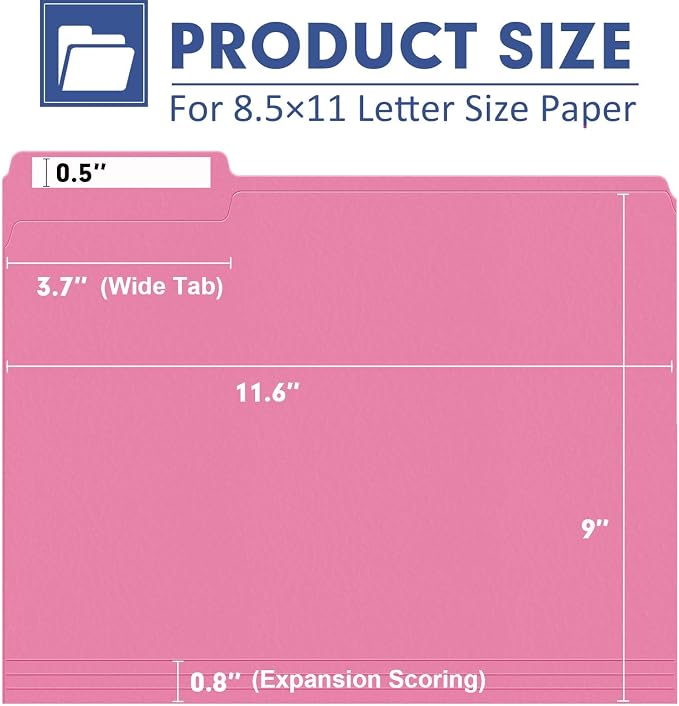 File Folder, PANDRI 120 Pack File Folder, 1/3 Cut Tab, Letter Size, Filing - Image 2