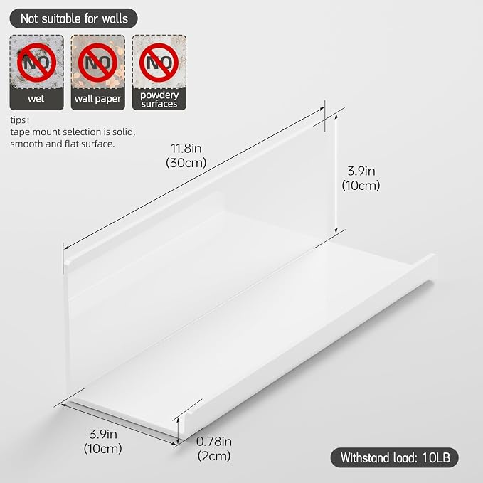 PAVSTINE Acrylic Wall Floating Shelves Set of 2, Wall Shelves White 12 Inch - Image 3