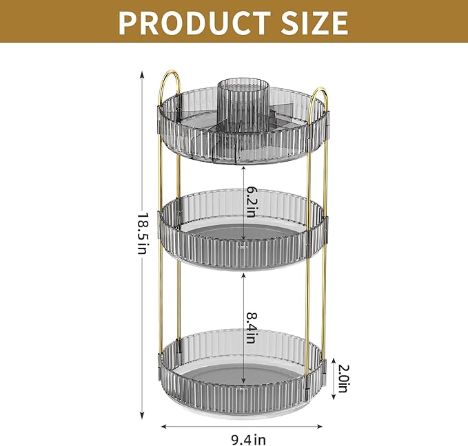 360° Rotating Makeup Organizer, Large-Capacity Skincare Make Up Storage 3 Tier - Image 6