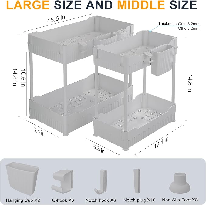 Sevenblue 2 Pack Under Sink Organizer, Under Bathroom Cabinet Organizer - Image 2
