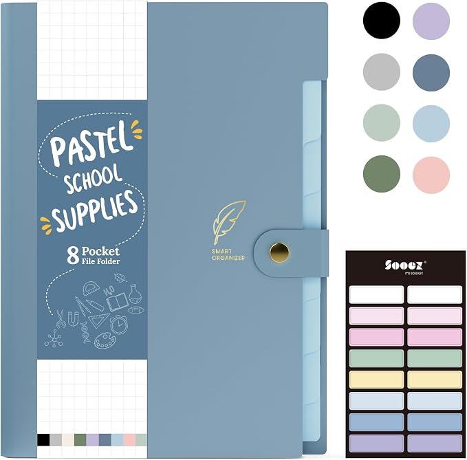 Sooez Aesthetic 8 Pocket Accordion File Organizer, Pastels Expanding File Folder by Sooez