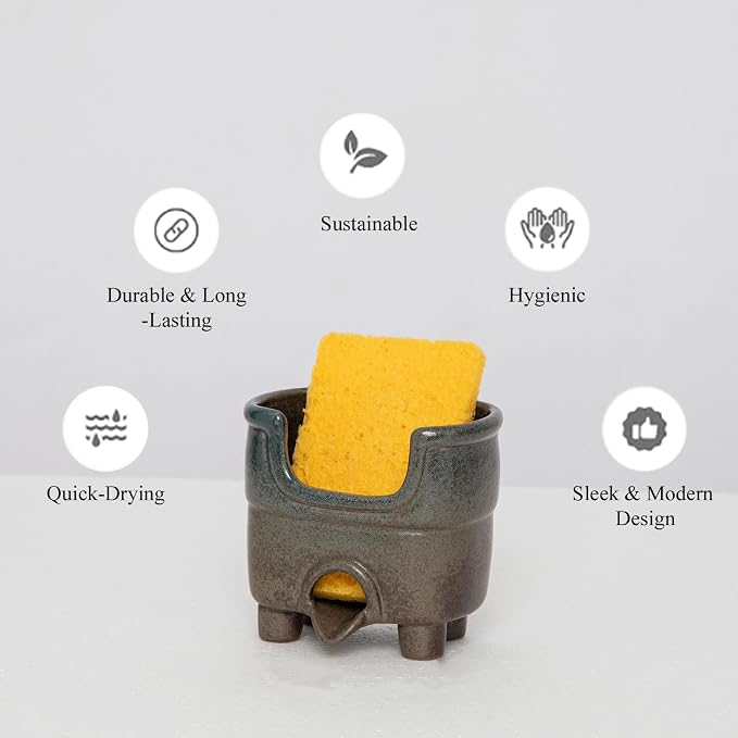 Ceramic Sponge Holder with Drainage, Farmhouse Sink Caddy Organizer, Self - Image 5