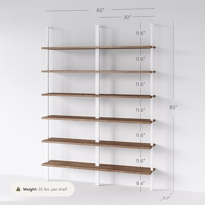Nathan James Theo 6-Shelf Tall Bookcase, Wall Mount Bookshelf - Image 2