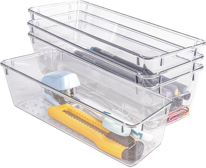4 PCS Clear Plastic Drawer Organizer, Desk Drawer Divider Organizers and by Zuihug