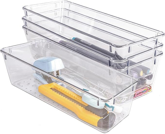 4 PCS Clear Plastic Drawer Organizer, Desk Drawer Divider Organizers and by Zuihug