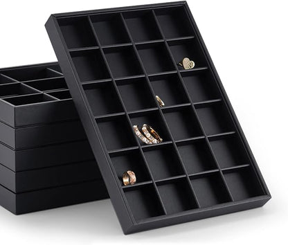Stackable Jewelry Organizer Tray Premium PU Leather 24 Grid Jewelry Display - Image 2