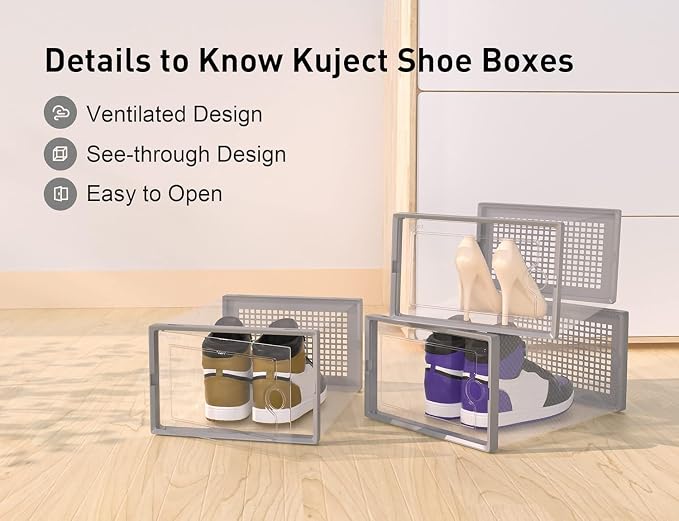 Kuject X-Large Shoe Storage Boxes 12 Pack, Entryway & Under-Bed Storage - Image 4