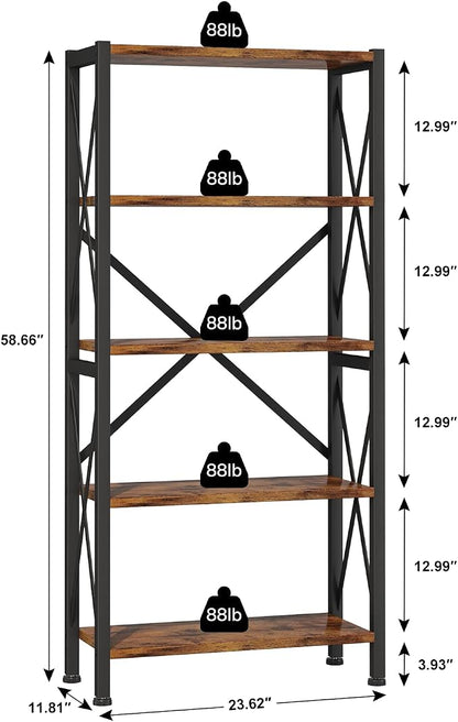 Homeiju 5-Tier Bookshelf, Wood Bookcase, Book Shelf - Image 3
