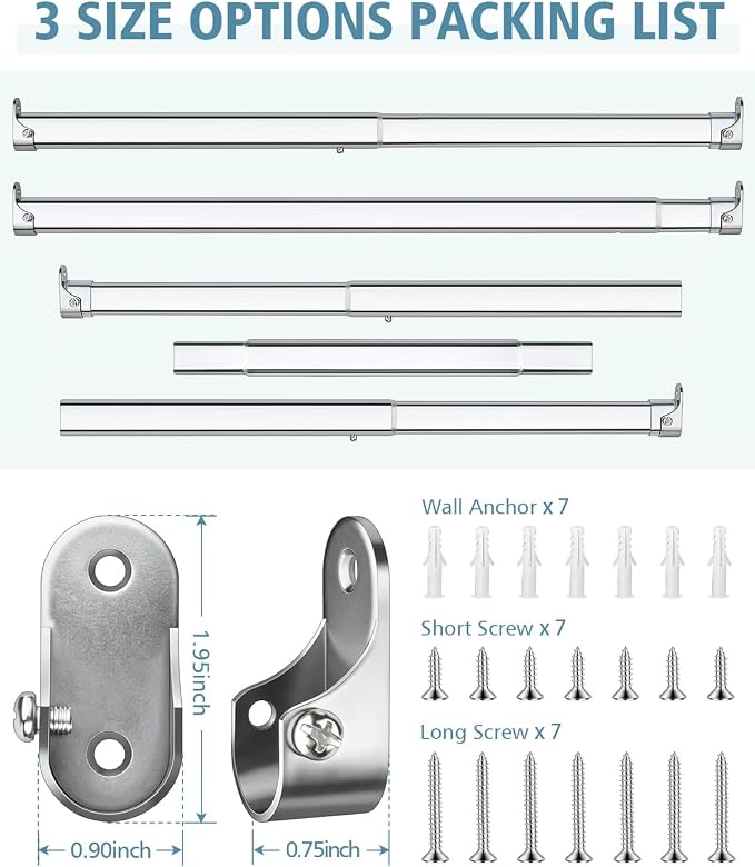 Heavy Duty Oval Closet Rod for Hanging Clothes, 17.8-31 Inch Adjustable Closet - Image 6