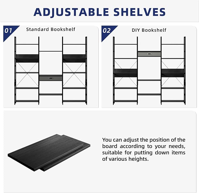 NUMENN Bookcases and Bookshelves Triple Wide 5 Tier Bookshelf, Large Etagere - Image 6