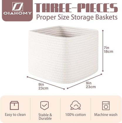 OIAHOMY 9”x9”x7” Storage Cubes, Cotton Rope Woven Baskets - Image 2