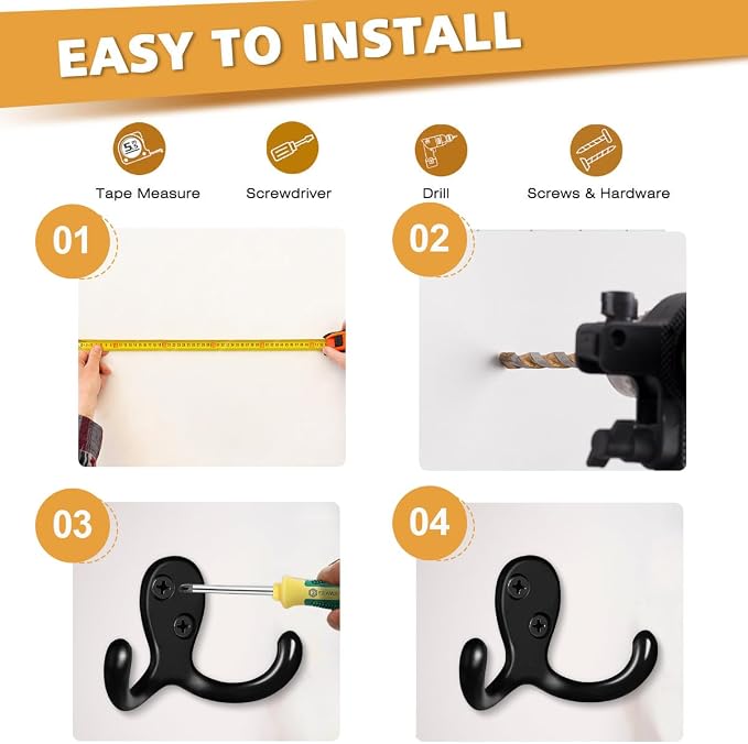 25 Pack Coat Hooks Wall Hooks for Hanging, Heavy Duty Double Prong Metal Hook - Image 7