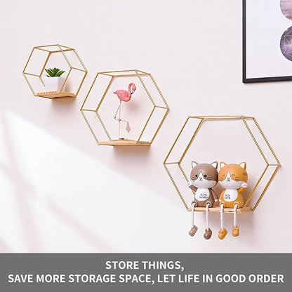 Wall Mounted Hexagonal Floating Shelves Set of 3 in Different Sizes, Modern - Image 3