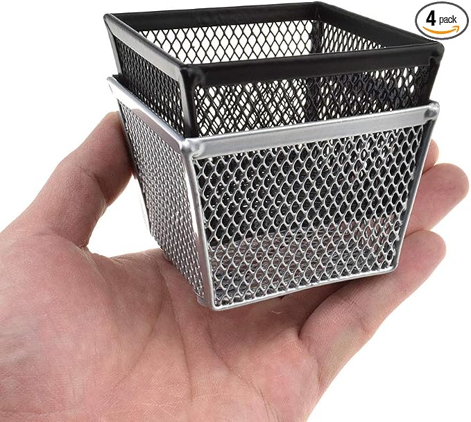 HAHIYO Stackable Paper Clip Mesh Holder Cup 2.2" Height 4 Pack Sturdy Paperclip by HAHIYO
