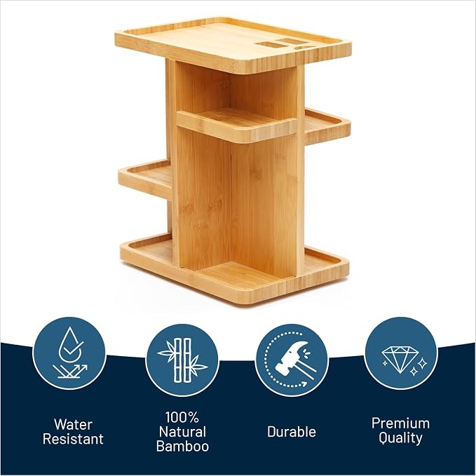 RoyalHouse Bamboo 360 Degree Rotating 12 inches Makeup Organizer, Display - Image 2