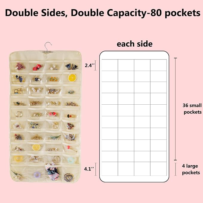 Bloss Hanging Jewelry Organizer 80 Pockets Hanging Double-Side Jewel Hanger - Image 8