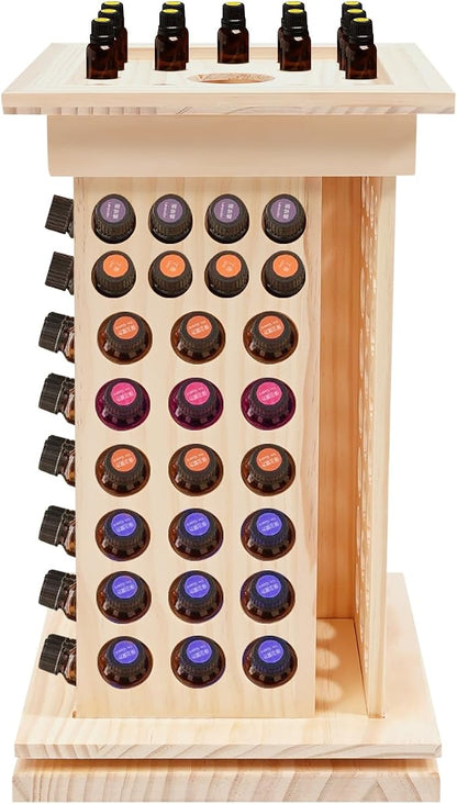 125-Slot Wooden Essential Oil Display Rack, Rotating 360° Organizer by QUEMARQUE