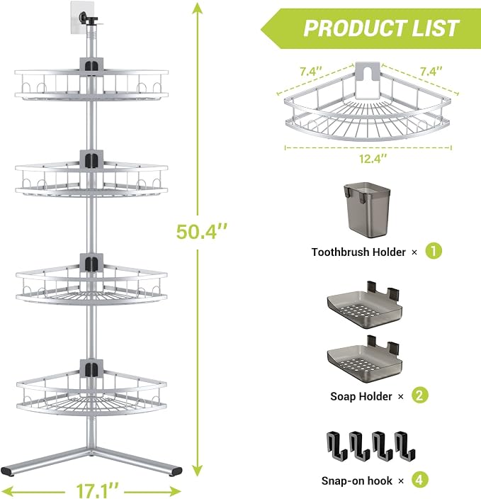 Aitatty Standing Shower Caddy Corner: 4-tier Rustproof Shower Organizer Shelf - Image 9