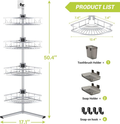 Aitatty Standing Shower Caddy Corner: 4-tier Rustproof Shower Organizer Shelf - Image 9