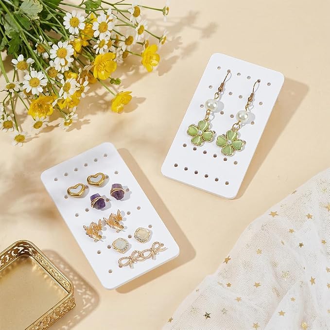 OLYCRAFT 18Pcs Acrylic Earring Display Cards 24 Holes White Earring Organizer - Image 4