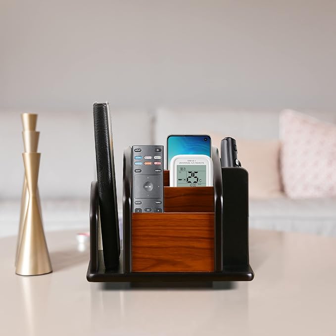 Wooden Desk Organizer, Desktop Office Supplies Storage Remote Control Caddy - Image 9