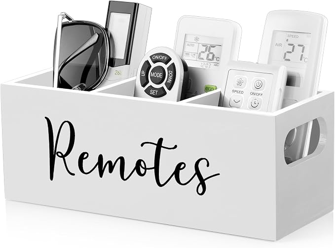 DRASTAR Remote Control Holder, Wood TV Remote Holder, Remote Storage Caddy by EnhanceYourDailyLife