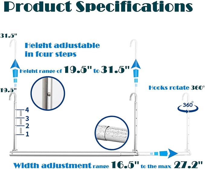 Closet Hanging Rod, Adjustable Width and Height Chrome | Space-Saving Clothes - Image 3