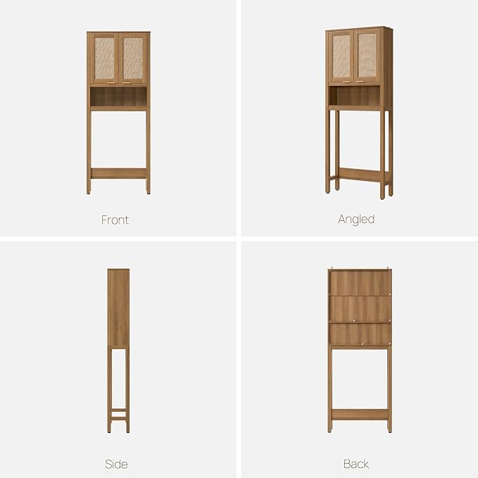 SICOTAS Over the Toilet Storage Cabinet, Rattan Door Bathroom Organizer | - Image 9