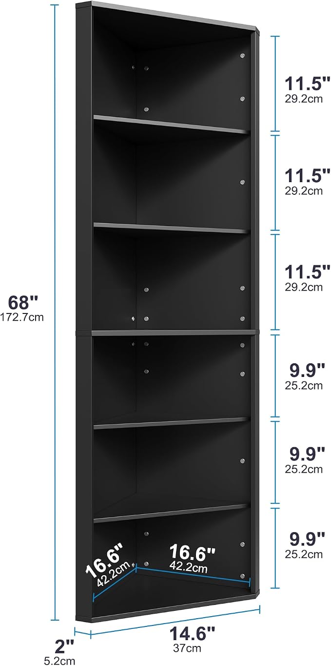 6 Tier Corner Shelf with Adjustable Shelf, Freestanding Corner Display Storage - Image 2