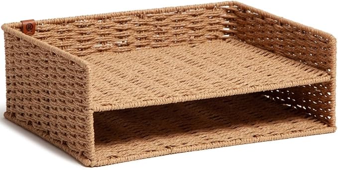 U Brands Woven Two-Tier Paper Tray, Rattan-Inspired Wicker Style Office by UBrands