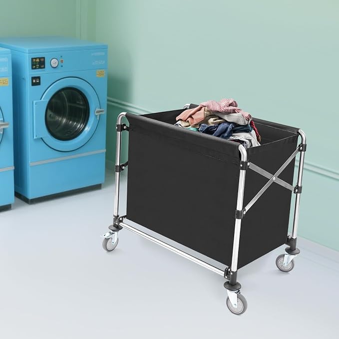 Commercial Laundry Cart with Wheels, Folding Laundry Hamper Cart, Heavy Duty - Image 8