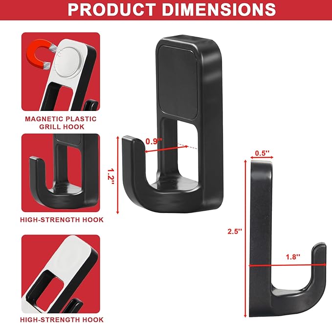 Magnetic Grill Grease Gate Set, 6 Pack Magnetic Hooks and Tool Holder Combo - Image 3
