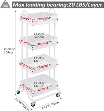 Melody House 4-Tier Metal Mesh Utility Rolling Cart Storage Organizer Shelf Rack - Image 7