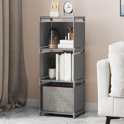 RIIPOO Book Shelf, 3-Cube Storage Organizer, Metal & Fabric Bookcase - Image 4