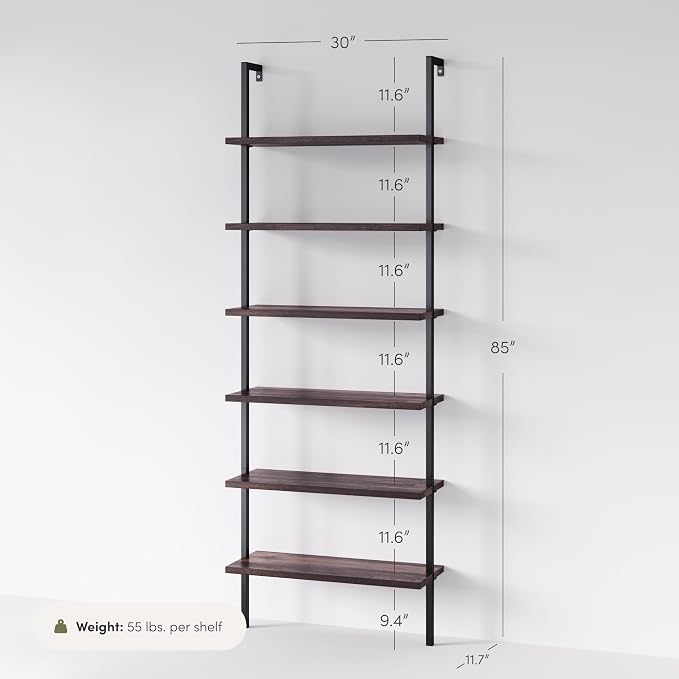 Nathan James Theo 6-Shelf Tall Bookcase, Wall Mount Bookshelf - Image 2