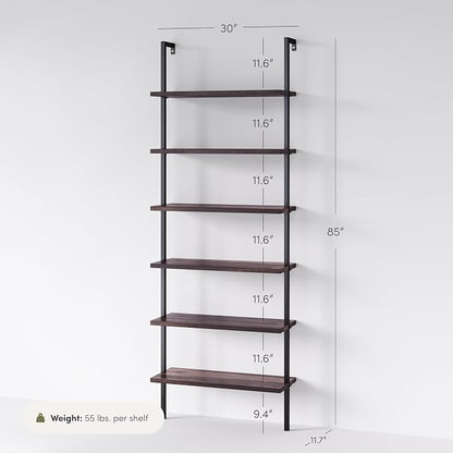 Nathan James Theo 6-Shelf Tall Bookcase, Wall Mount Bookshelf - Image 2