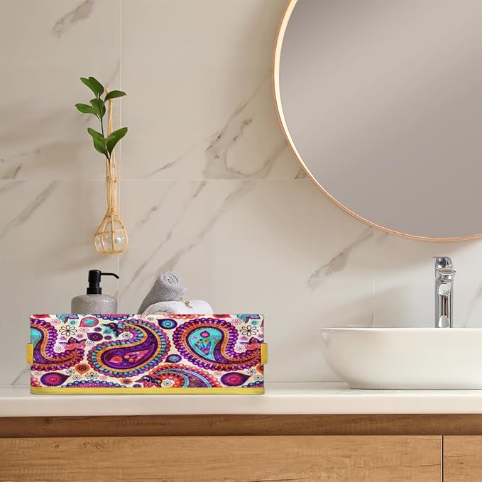 Paisley Folk Style Bathroom Storage Basket, Foldable - Image 6